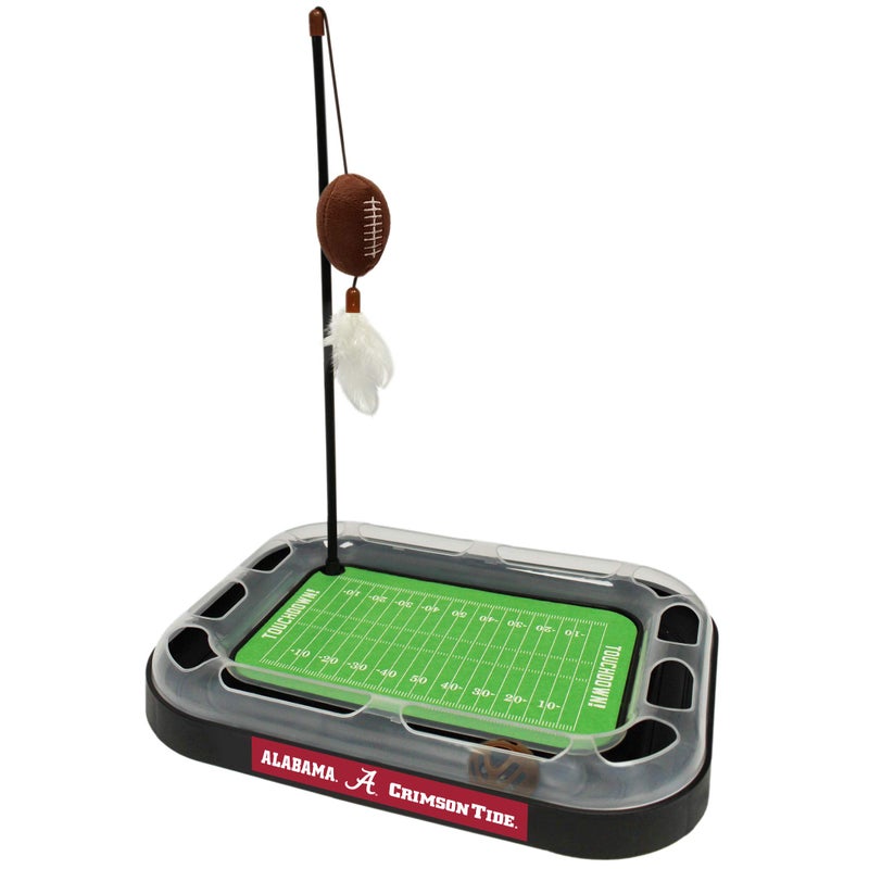 Pets First NCAA Alabama Crimson Tide Football Field CAT Scratcher Toy with Catnip Filled Plush Football Toy & Feather Cat Toy, with Jingle Bell Interactive Ball Cat Chasing 6-in-1 Kitty Toy (AL-5017)